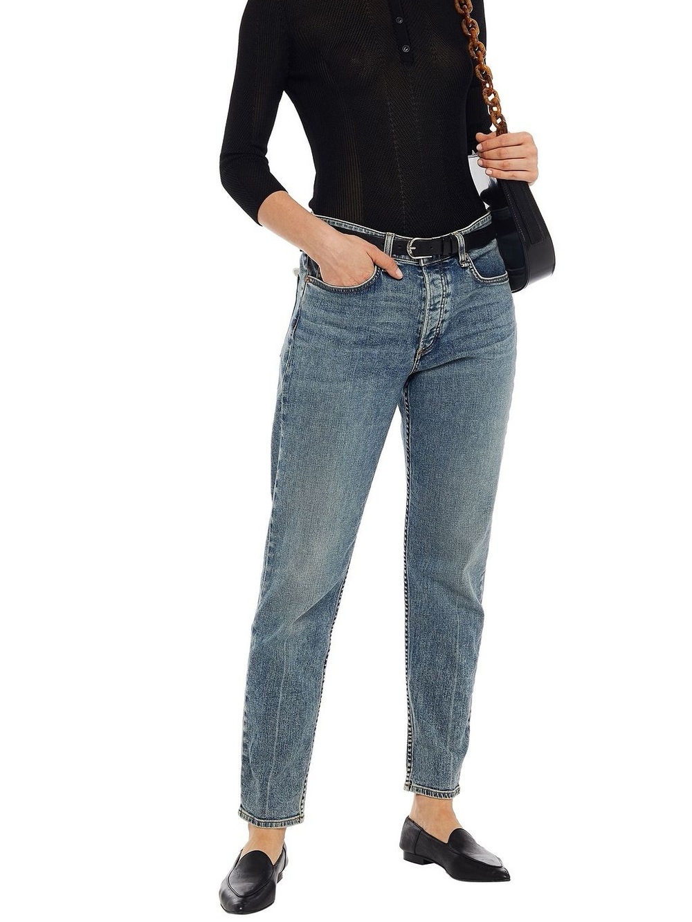 Rag & Bone Rosa Mid Rise Boyfriend Jeans Faded Mid-Weight Denim Button-Fly